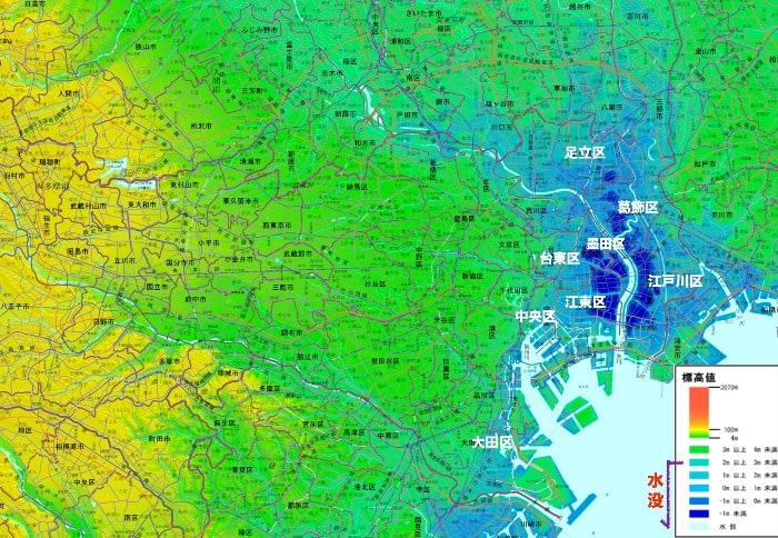 地球温暖化　東京　水没